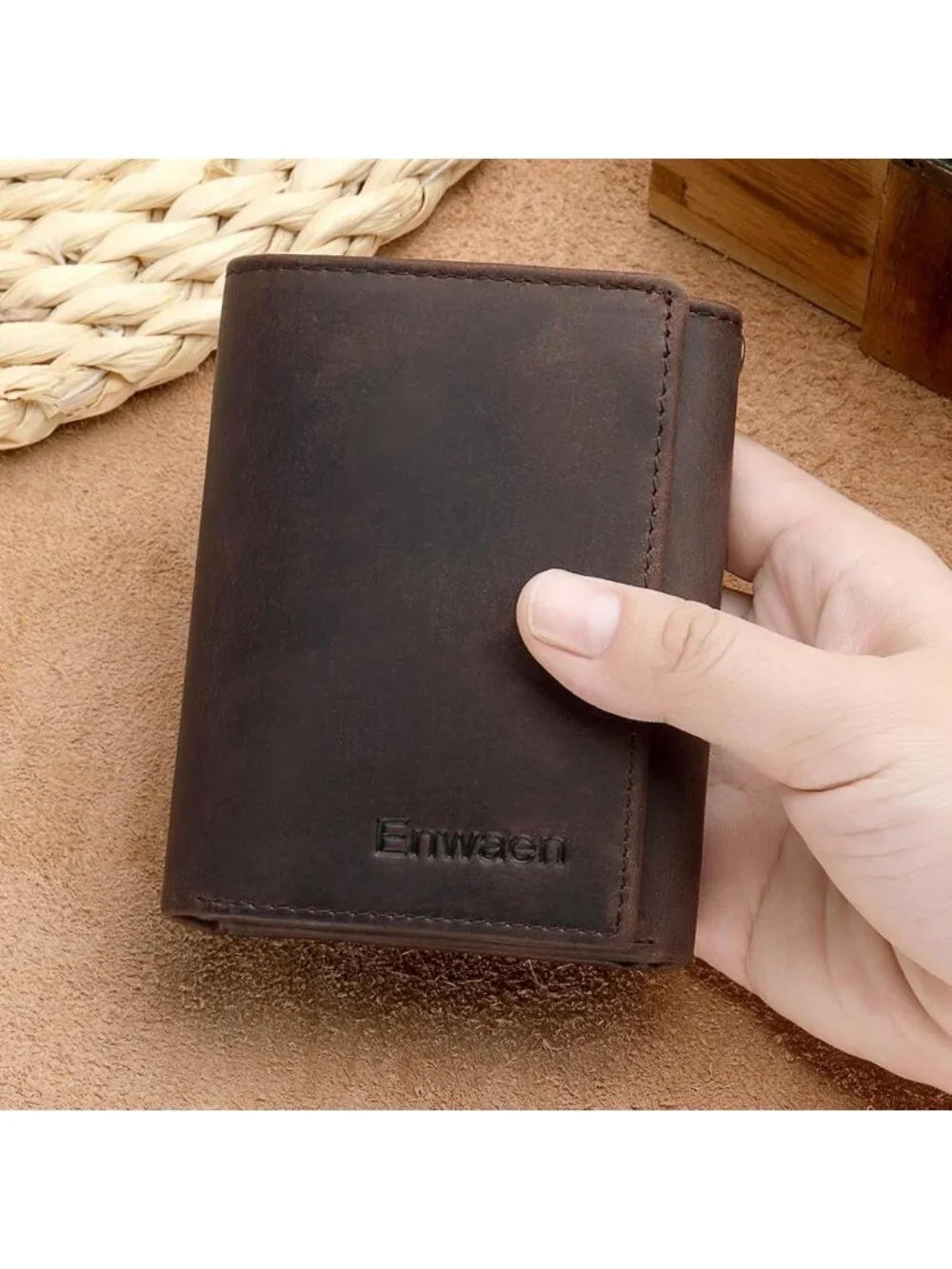 Genuine Leather Trifold Chain Wallet for Men, RFID Blocking, Anti-Theft Biker